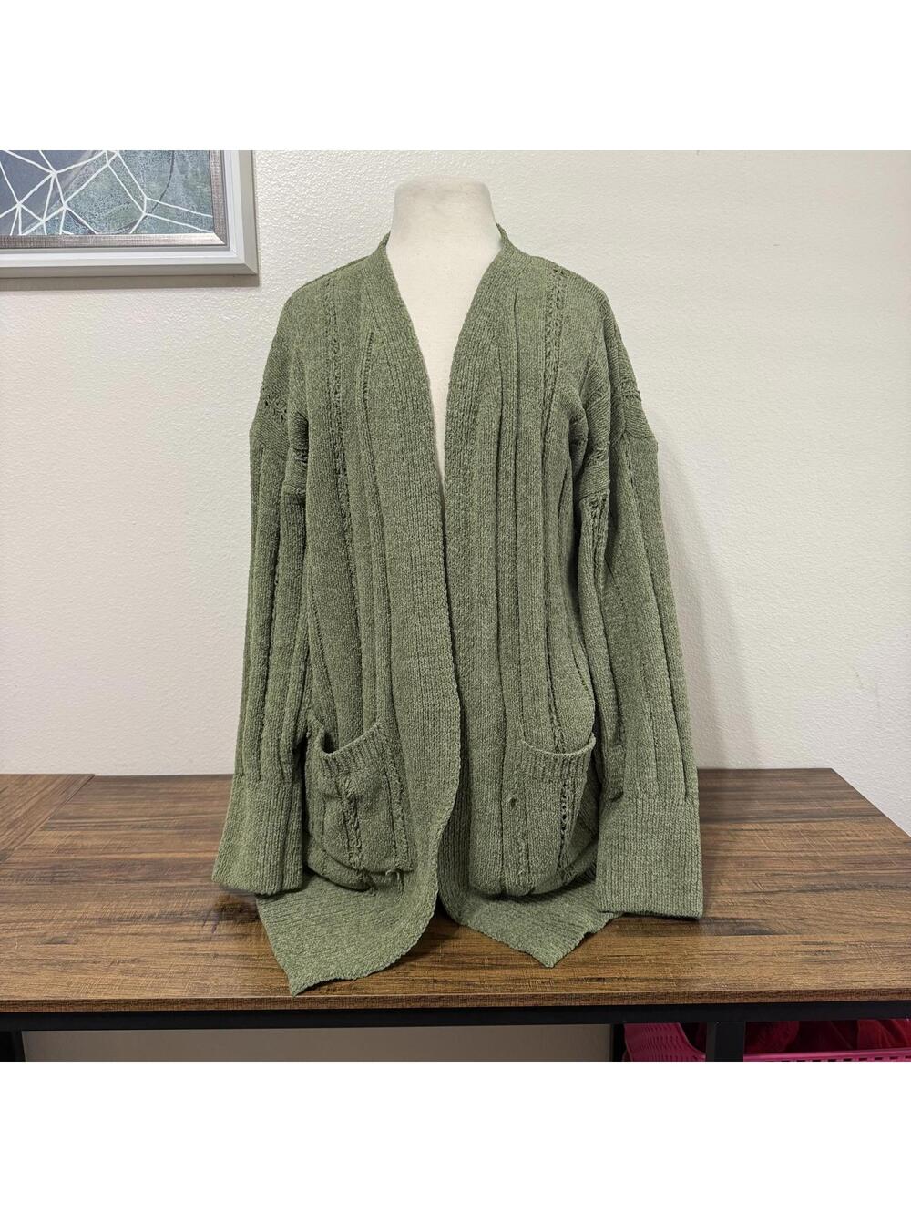 Pink Republic Olive Green Knit Cardigan Sweater, Size Large